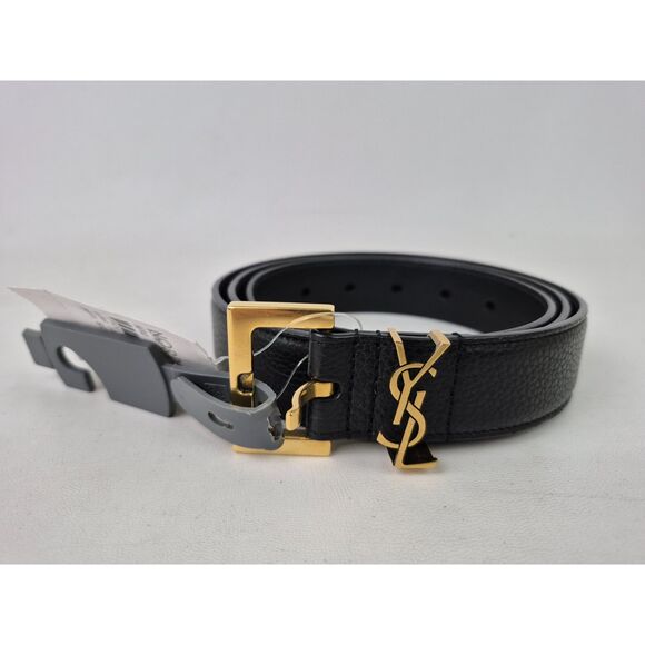 Saint Laurent Women's Black Cassandre YSL Monogram Leather Belt Size 100 - Picture 1 of 5